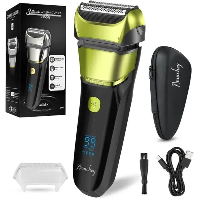 Rasoir Électrique Homme Barbe Wet&DryRasoir à Grille Électrique99-120 min dAutonomie 1.5 heure de chargeÉcran LCD
