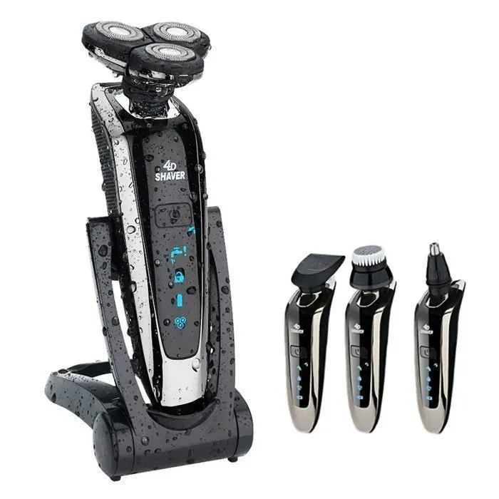 Rasoir Electrique Homme Humide & Sèche Rasoir Rechargeable avec 3D Têtes Rotatives Ecran LCD Rasoir portable Noir Noir