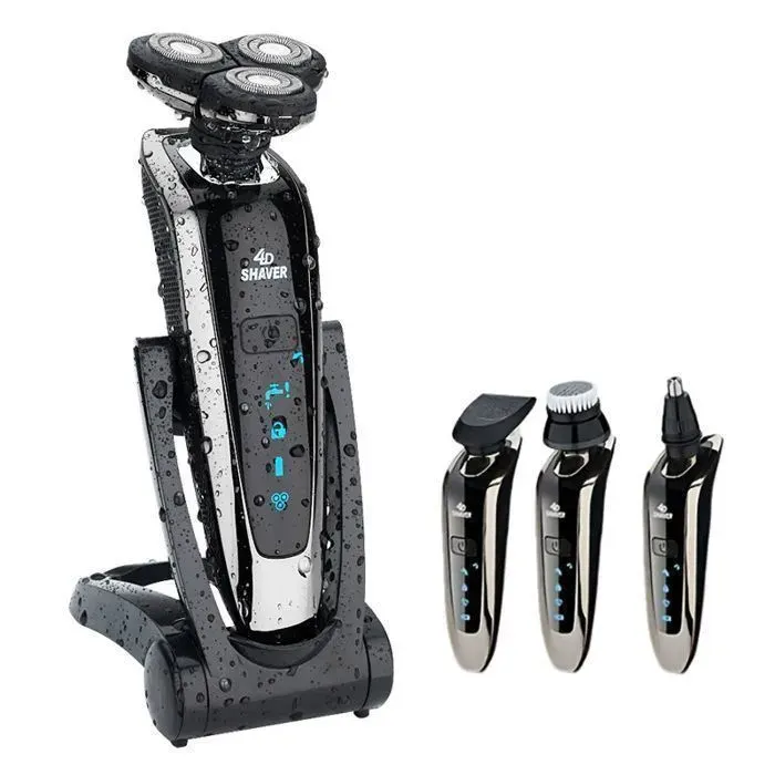 Rasoir Electrique Homme Humide & Sèche Rasoir Rechargeable avec 3D Têtes Rotatives Ecran LCD Rasoir portable Noir