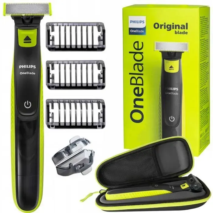 Rasoir électrique homme - Philips - OneBlade - Visage et corps - 3 sabots - Étui inclus