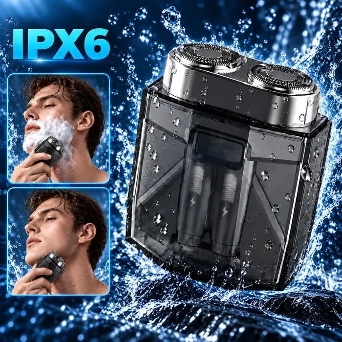 Rasoir électrique homme portable Design transparent tech IPX6 Rechargeable USB-C & écran LED Compact pour bureau et voyage
