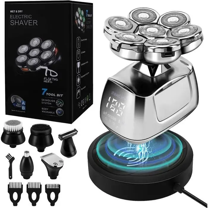 Rasoir Electrique Homme pour Tête Chauve et Visage 6 En 1Rasoir Electrique Homme Rotatives 7D Coikes Rasoir Electriques Hommes
