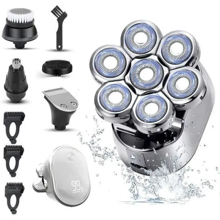 Rasoir électrique Homme Pour Tête et Visage6 in 1 Rasoirs à Têtes Rotatives 7D Tondeuse à Barbe IPX6 Étanche raso RASOIR ELECTRIQUE