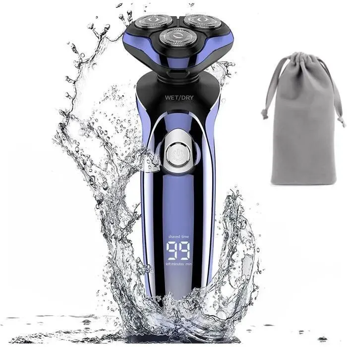 Rasoir Electrique Homme Rechargeable Tondeuse Barbe Ipx7 Etanche Technologie Wet & Dry Avec 3D Têtes Rotatives Et RASOIR ELECTRIQUE