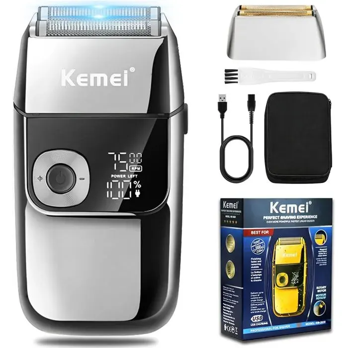 Rasoir électrique homme - RUSSBOY - Rechargeable sans fil - Étanche - Affichage LED - Tondeuse pop-up intégrée
