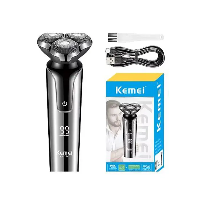 Rasoir électrique homme sans fil 3 têtes flottante rechargeable pour barbe km774 IPX4