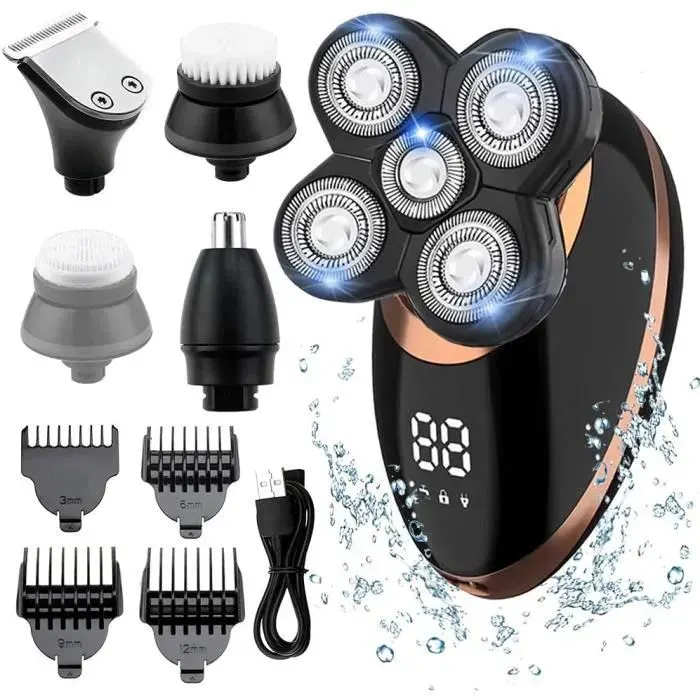 Rasoir Électrique HommeRINBO Tondeuse Cheveux Rasoir Electrique sans Fil 5 en 1 Kit 100% étanche