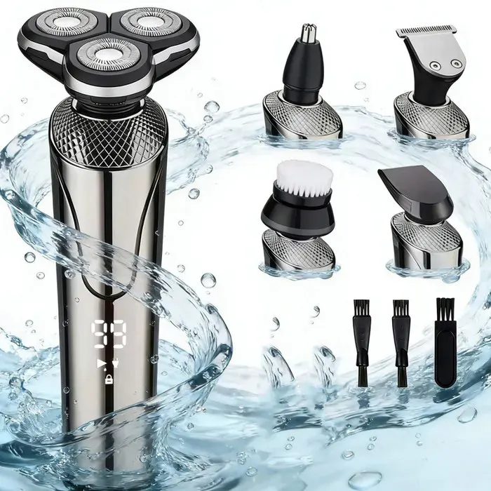 Rasoir Électrique Hommes 5 en 1 Electric Shaver avec Écran LED Tondeuse à Barbe Sans Fil Tondeuse Cheveux étanche IPX6
