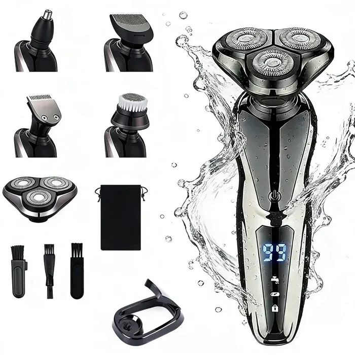 Rasoir Électrique Hommes 7 en 1 Electric Shaver avec Écran LED Tondeuse à Barbe Sans Fil Tondeuse Cheveux avec Base