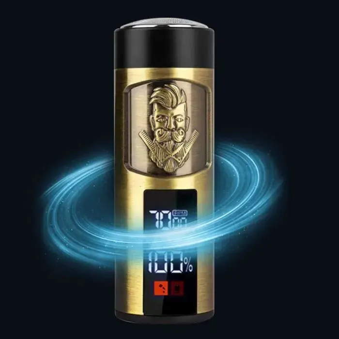 Rasoir électrique Hommes Portable Gentleman Barbe Métal Rotatif Marque Intelligente LED étanche de Voyage Voiture Class Rétro Doré