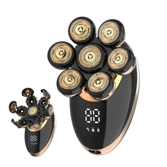 Rasoir électrique Hommes Super Intelligente 7 Têtes Rotatives Tondeuse à Barbe Cheveux Chauve étanche Portable Voyage Cadeau de Noël