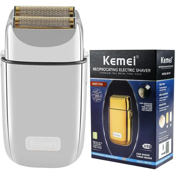 Rasoir électrique - KEMEI - TX1 - Rechargeable USB Type-C - Tête titane hypoallergénique - Autonomie 120 min