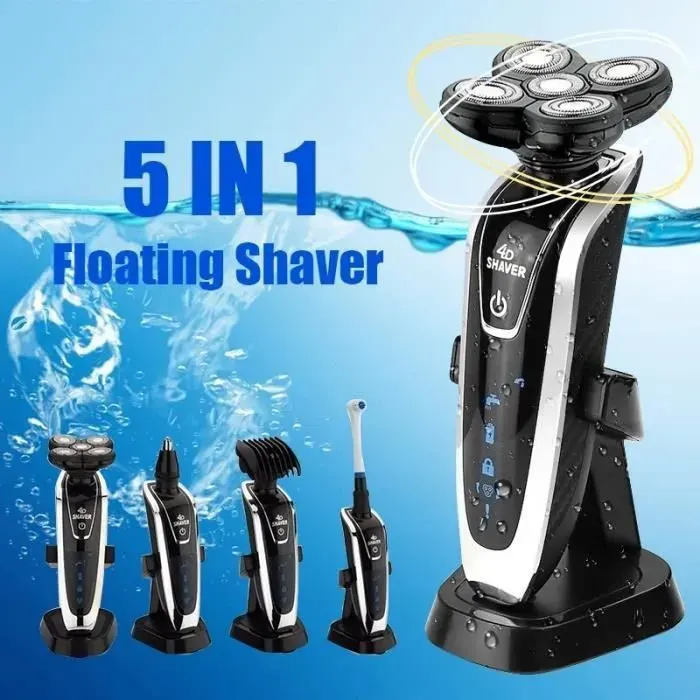 Rasoir électrique multifonction 5D 5 en 1 Charge USB humide/sec et rasoir professionnel flottant lavable complet RASOIR ELECTRIQUE