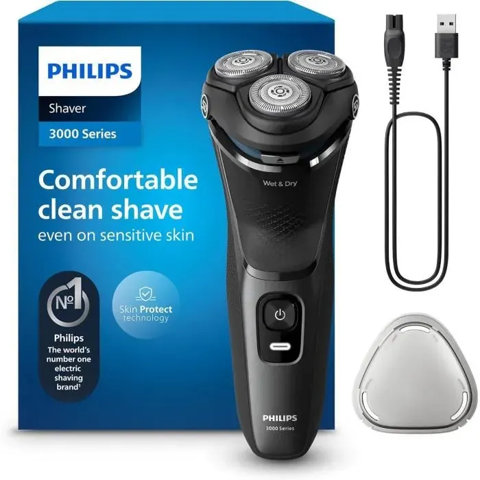 Rasoir électrique - PHILIPS - Series 3000 - Wet & Dry - Technologie SkinProtect - Autonomie 60 min