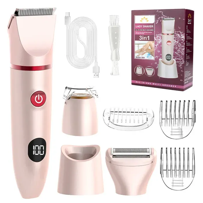 Rasoir électrique pour femme 3-en-1 utilisation sur peau sèche ou humide épilation indolore pour une peau lisse Rose étanche