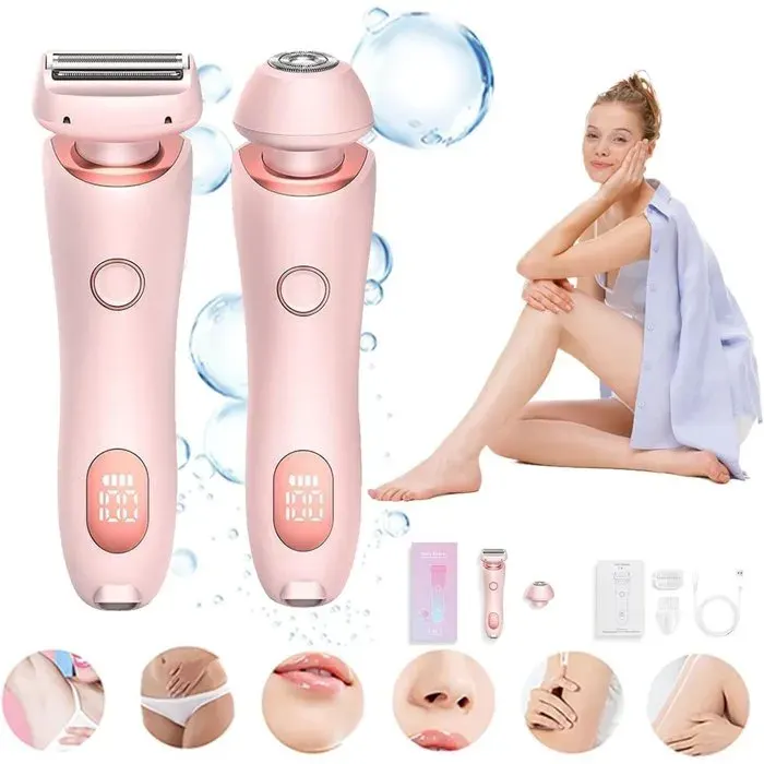 Rasoir électrique pour femme - 800 mah - rose - 2 en 1 - avec LED - pour raser visage jambes aisselles maillot