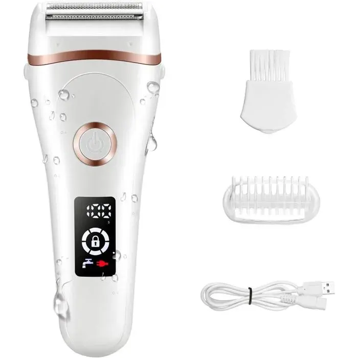 Rasoir électrique pour femme rechargeable par USB sans fil étanche utilisable sur peau sèche ou humide. Label