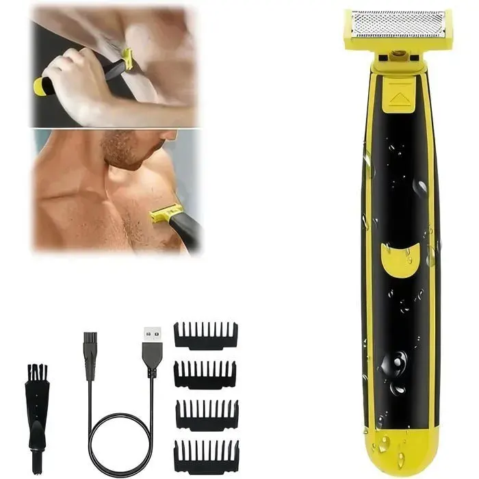 Rasoir électrique pour homme avec 4 Têtes Interchangeables Tondeuse Barbe Hybride 360° double rasage humide et sec
