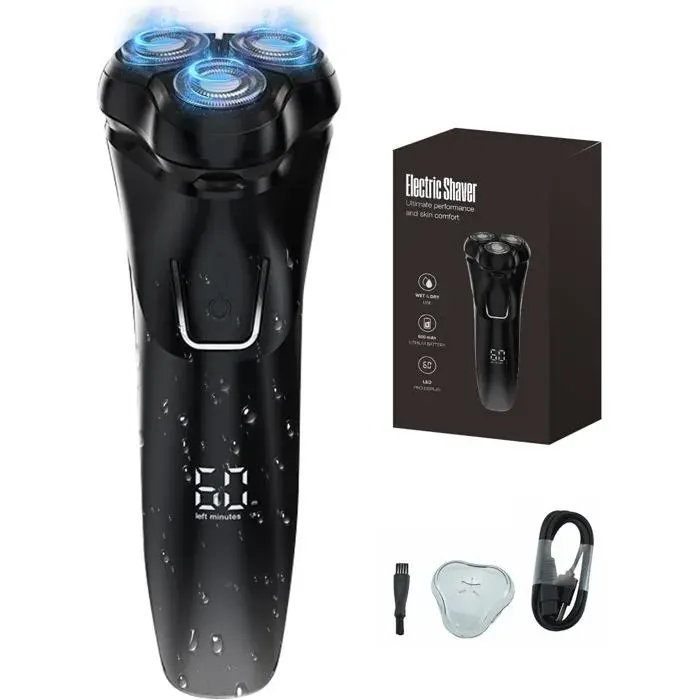 Rasoir Électrique Pour Homme Avec Tête Flottante 4D 2026 Étanche Ipx7 Autonomie De 90 Minutes Led Sans Fil Avec Tondeuse[XT499] — coloris Noire