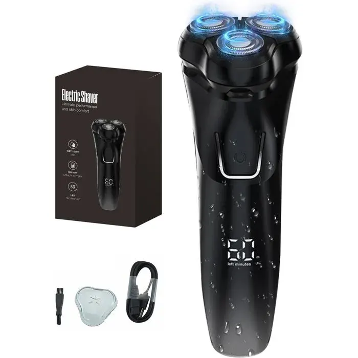 Rasoir électrique pour homme avec tête flottante 4Détanche IPX7rasoir électrique humide et secécran LED et tondeuse pop-up