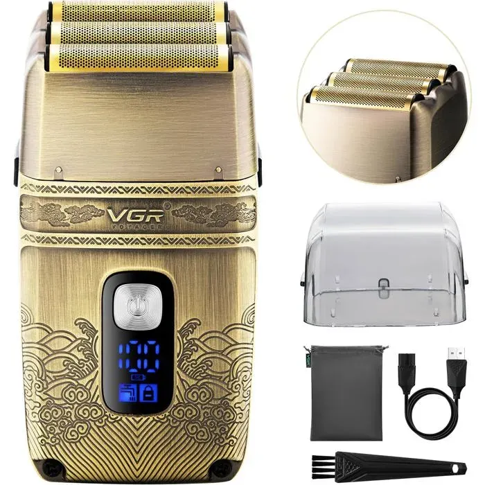 Rasoir électrique pour homme – Rasoir en aluminium décoloré – Étanchéité IPX6 lavable – pour tête chauve barbe visage