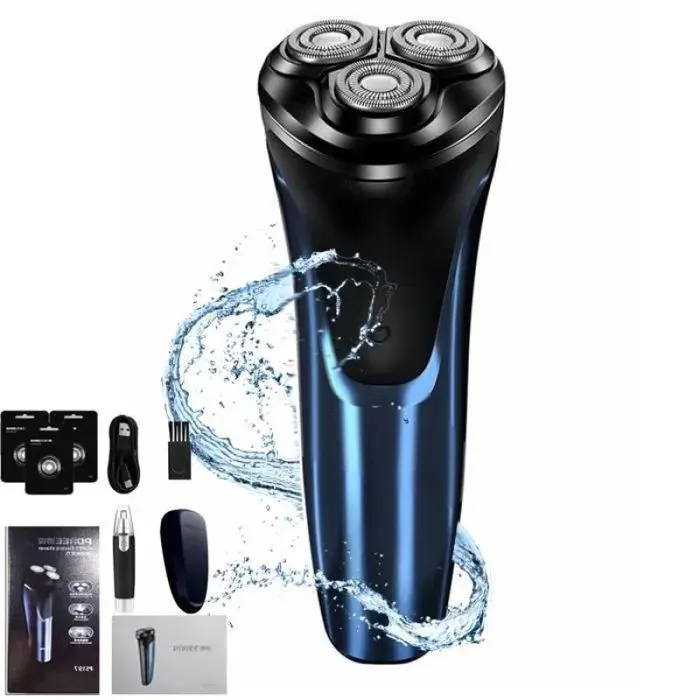 Rasoir électrique pour homme rechargeable pour le visage avec tête rotative pour homme humide et sec avec tondeuse rétractable