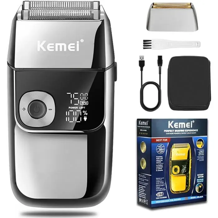 Rasoir électrique pour homme - SWROSE -Kemei Rasoir Homme Tondeuse Titane Rechargeable Affichage LED Étui