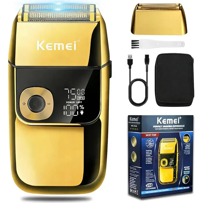 Rasoir électrique pour homme - TRAHOO - Tondeuse à barbe rechargeable - Sans fil - Lavable - Affichage LED