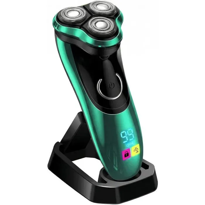 Rasoir électrique pour hommerasoir rotatif sans fil rechargeable à 3 têtes avec support de chargeétanche IPX7 et étanche IPX7