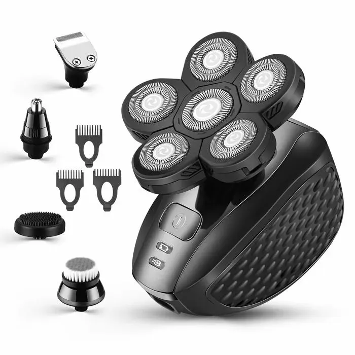 Rasoir électrique pour hommes - Kit de soins de rasage multi-usages 5 en 1 amélioré pour têtes chauves