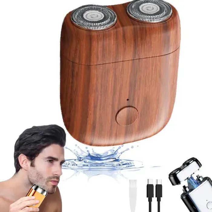 Rasoir électrique pour hommes mini rasoir électrique machine à raser pour hommes mini rasoir électrique portable （Grain de bois）