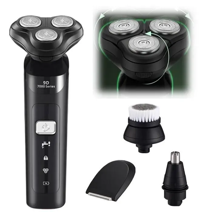 Rasoir électrique pour hommes rasoir électrique 4 en 1 rasoir rechargeable USB avec tondeuse à barbe Noir