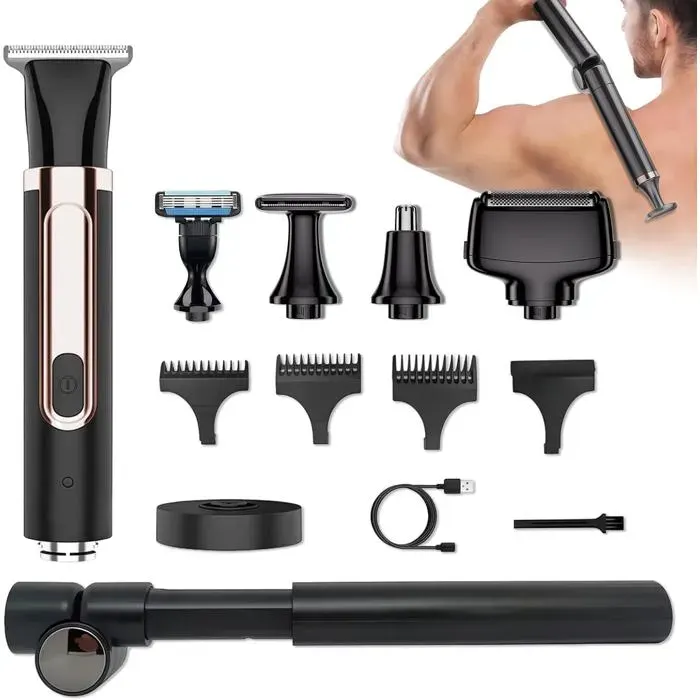 Rasoir électrique pour le dos pour hommekit de toilettage 4 en 1 pour hommetondeuse à poils avec poignée dextension réglable