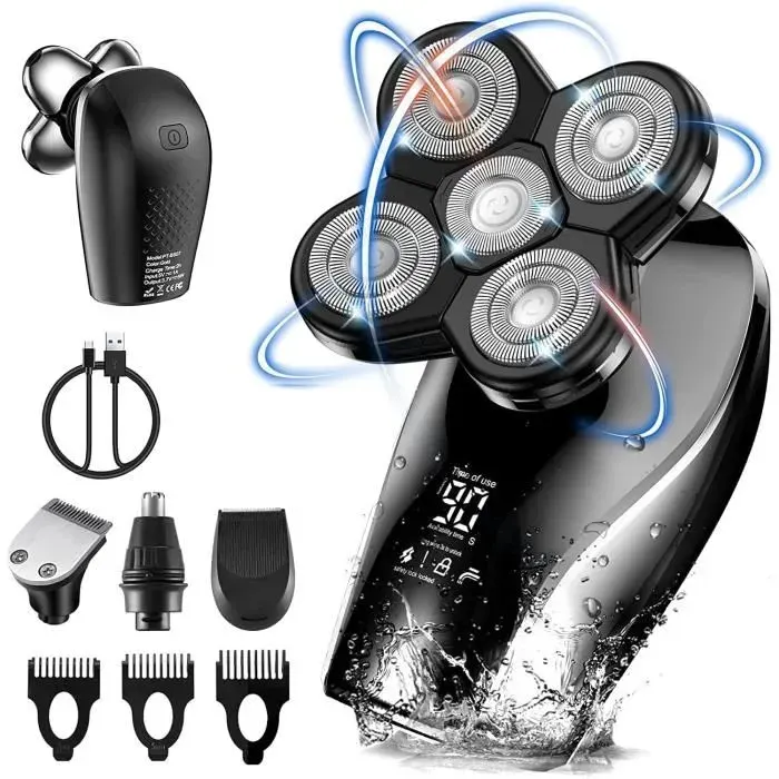 Rasoir électrique professionnel 5 en 1 pour hommes - 123 - étanche - USB rechargeable