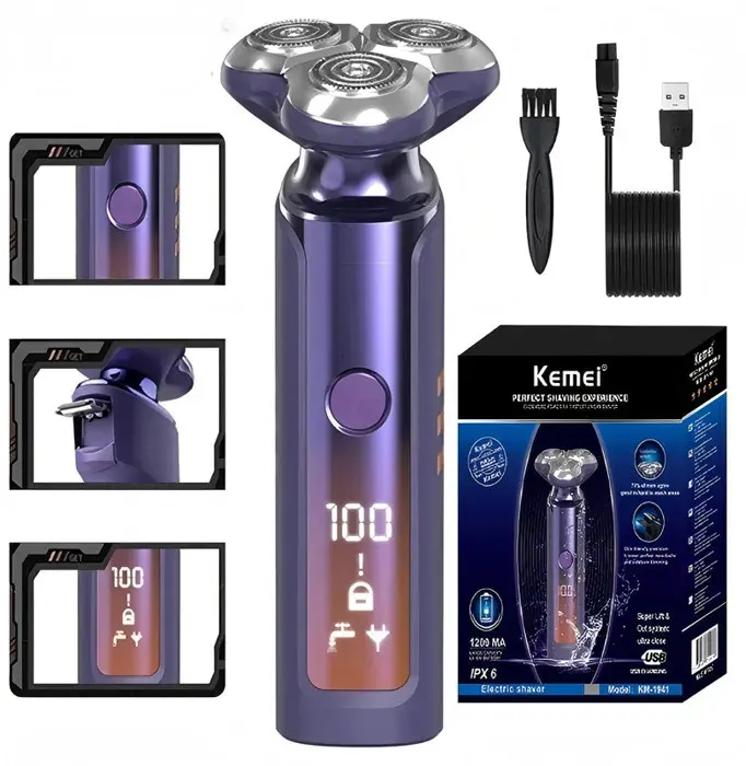 Rasoir électrique professionnel avec écran LCD et batterie rechargeableidéal pour le rasage du visage et la barbe sèche et humide