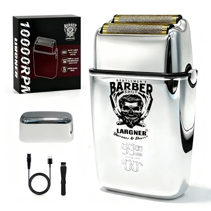 Rasoir Électrique Professionnel LARGNER à Double Grille Dorée Haute Performance 10000 RPM pour Finitions et Barbe de 3 Jours