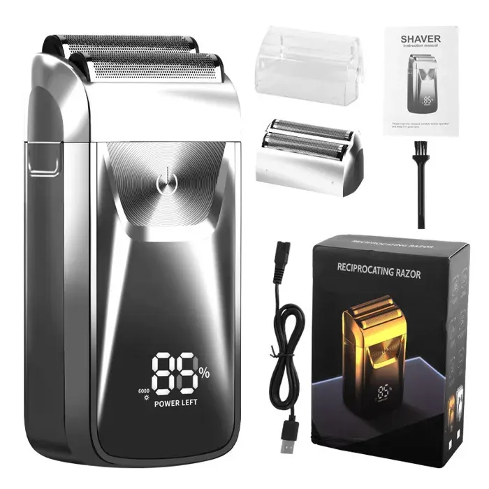 Rasoir électrique rechargeable for homme rasoir à barbe utilisation humide et sèche tondeuse à barbe et à cheveux Rasoir(Argenté)