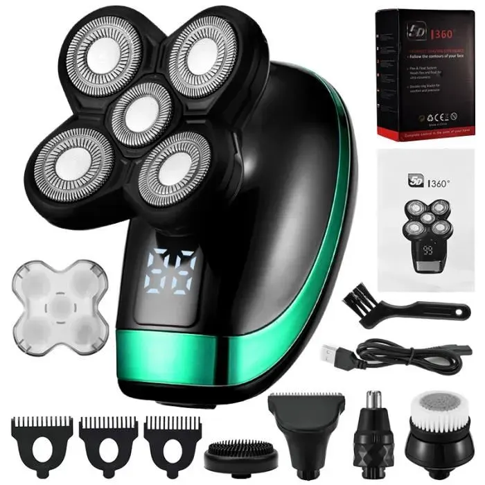 Rasoir Électrique Rechargeable Pour Homme 4D Avec 5 Têtes Flottantes Idéal Pour Couper Les Cheveux