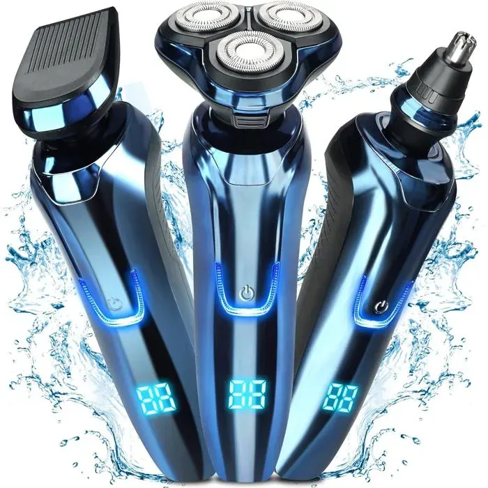Rasoir électrique sans fil étanche IPX7 pour hommerasage de 120 minutes avec tondeuse de précisiontondeuse à poils de nezécran