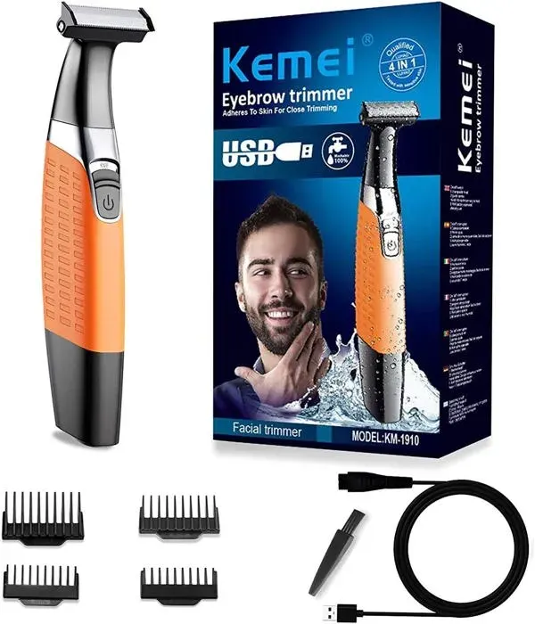 Rasoir électrique tondeuse à barbe pour homme étanche et rechargeable par USB pour sourcils barbe poils du visage et du corps