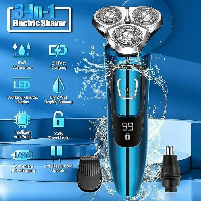 Rasoir Électrique - XVX - Modèle Humide Sec - Lames Titane - Design Ergonomique - Rechargeable