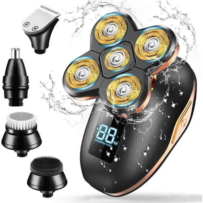 Rasoir électrique - ZGEER - 5 en 1 - Étanche - Rasoir rotatif 4D - Tondeuse à cheveux avec 3 peignes de guidage