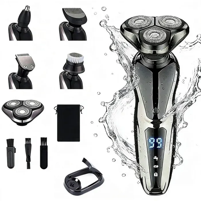 Rasoir Electriques Homme 7 en 1 Electric Shaver avec Écran LEDIPX6 étanche Utilisation à Sec et Humide Avec Base Electric