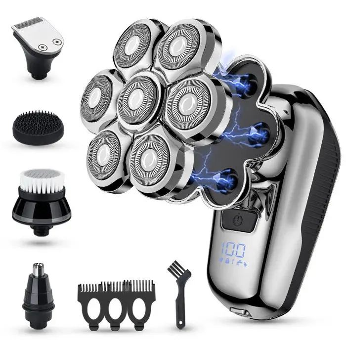 Rasoir Electriques Homme 7D avec Écran LEDÉtanchekit de Toilettage 5 en 1 Rotatif avec Tondeuse à Cheveux Tondeuse à Barbe