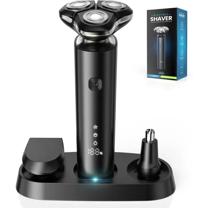 Rasoir Electriques Hommes 3D Tondeuse Barbe Homme- Rasoirs Électriques Homme Avec Rechargeable Base -Rasoir Humide/Sec Étanche