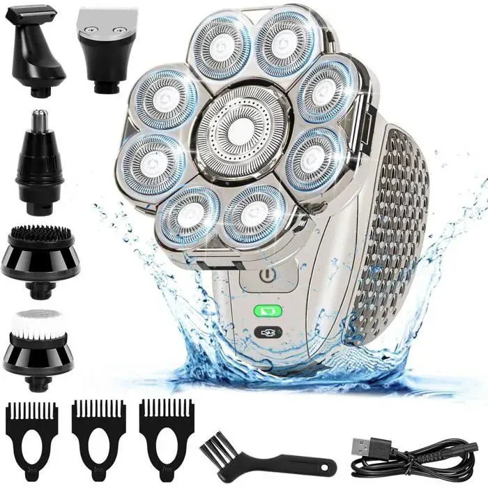 Rasoir Electriques Hommes 9D 6 En 1 Rasoir Electriques Chauve Rechargeable Rasoirs Ttes Rotatives Ipx7 tanche Sec RASOIR ELECTRIQUE