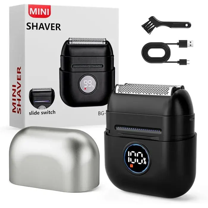 Rasoir Electriques Hommes Barbe 90 Mins DAutonomie Rasoir Électrique Avec 3 Lames Flottantes Usb-C Tondeuse Barbe Étanche Mini Fo