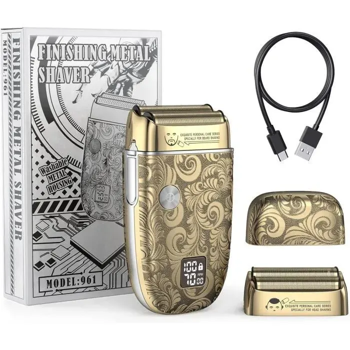 Rasoir Electriques Hommes Tondeuse Barbe Cheveux Tête Chauve Rechargeable Rasage À Feuilles Avec 2 Lames Cadeau[J87]