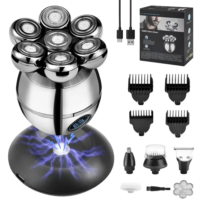 Rasoir Electriques Hommes6 in 1 Rasoirs à Têtes Rotatives 7D Tondeuse à Barbe Étanche rasoir à tête chauve Sec et humide Rasoir