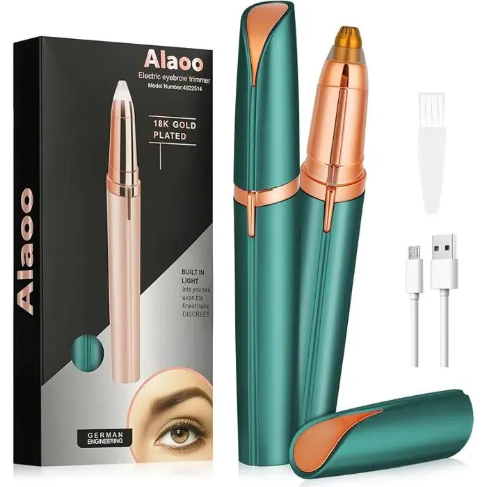 Rasoir et épiteur électrique USB pour sourcils et visage Corpslèvres et menton Avec lumière LED (vert) Vert RASOIR ELECTRIQUE